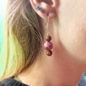 Pink Agate Statement Earrings Crystal Jewelry